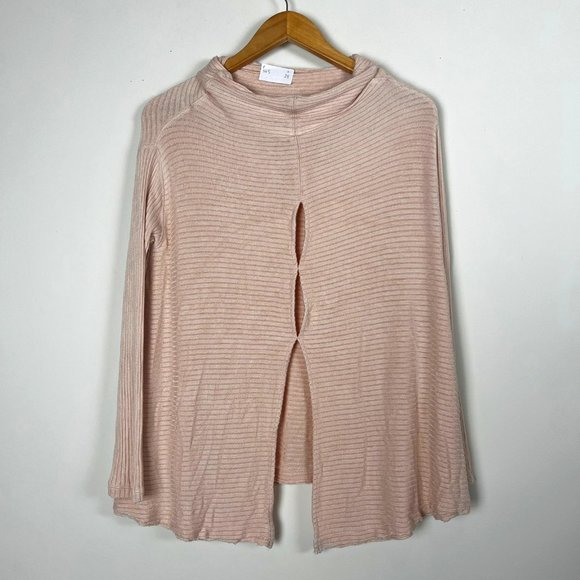 2/$20 Free People Lover Rib Split Back Pullover Light Peach Mock Neck Sweater S - Picture 4 of 5